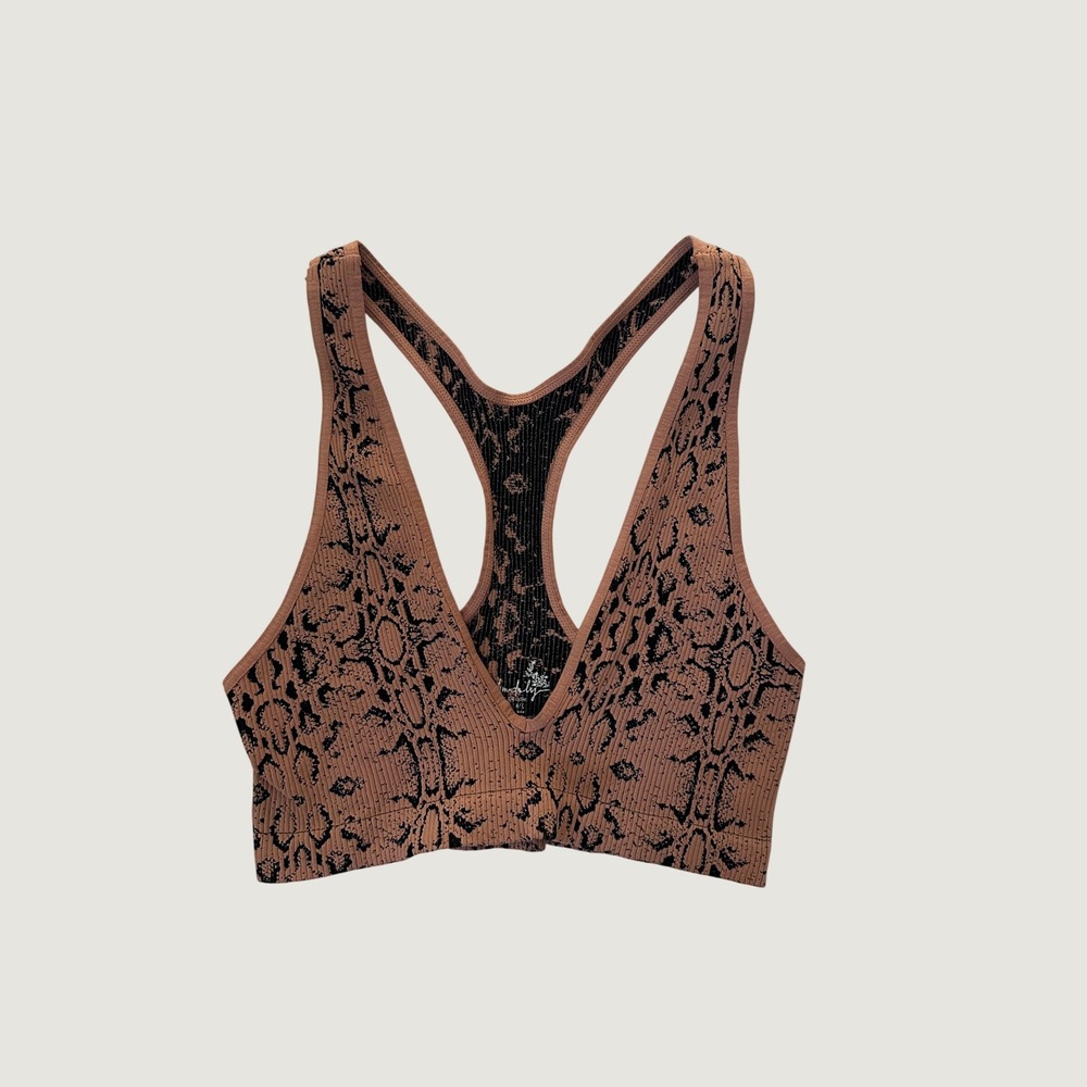Intimately Free People Good Karma Snakeskin Ribbed Racerback Sports Bra Tan M/L